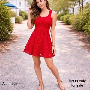 Chelsea28 Red Crochet Lace Fit & Flare Dress Boho Festival Nordstrom Sz. XS NEW